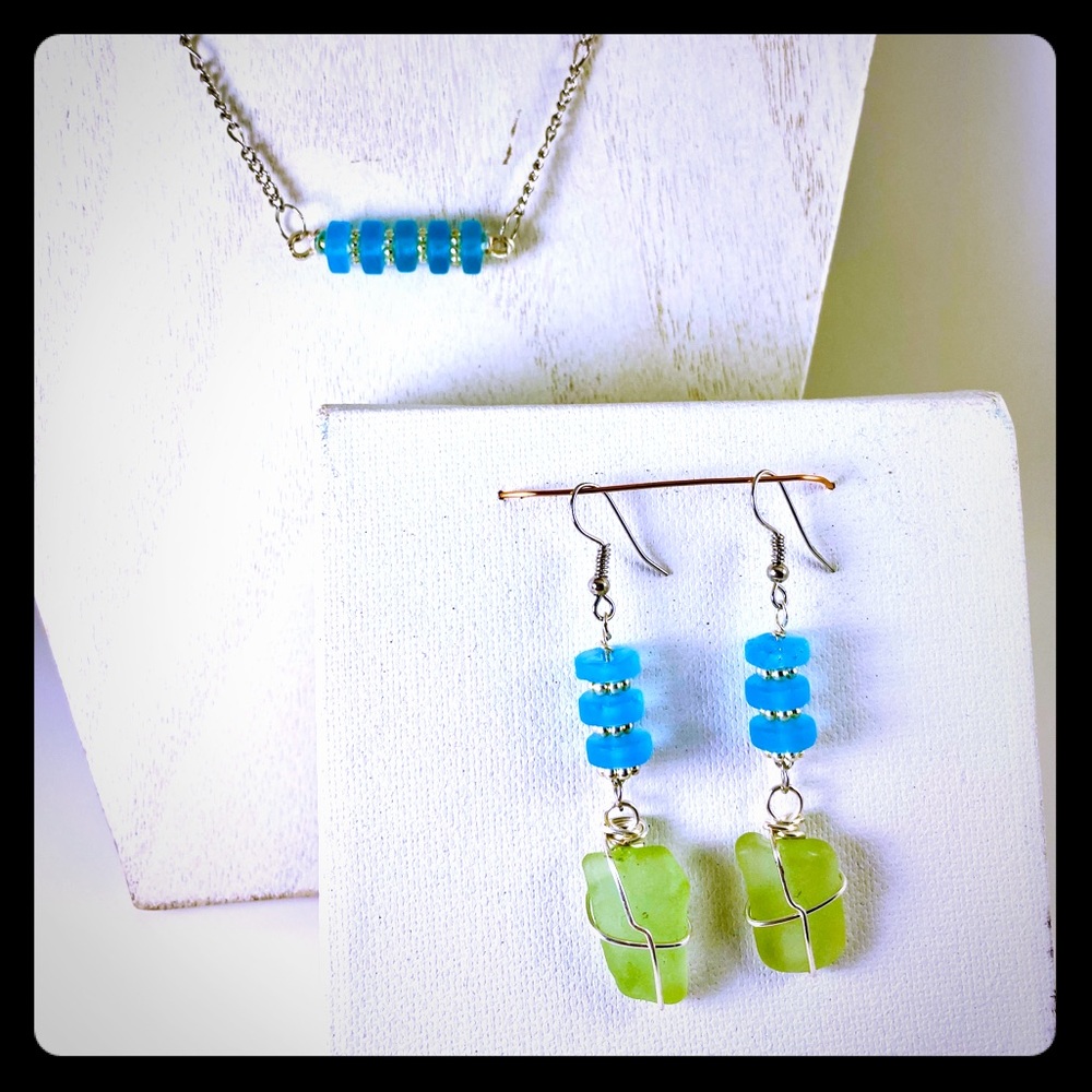 Sea Glass Necklace and Earrings set